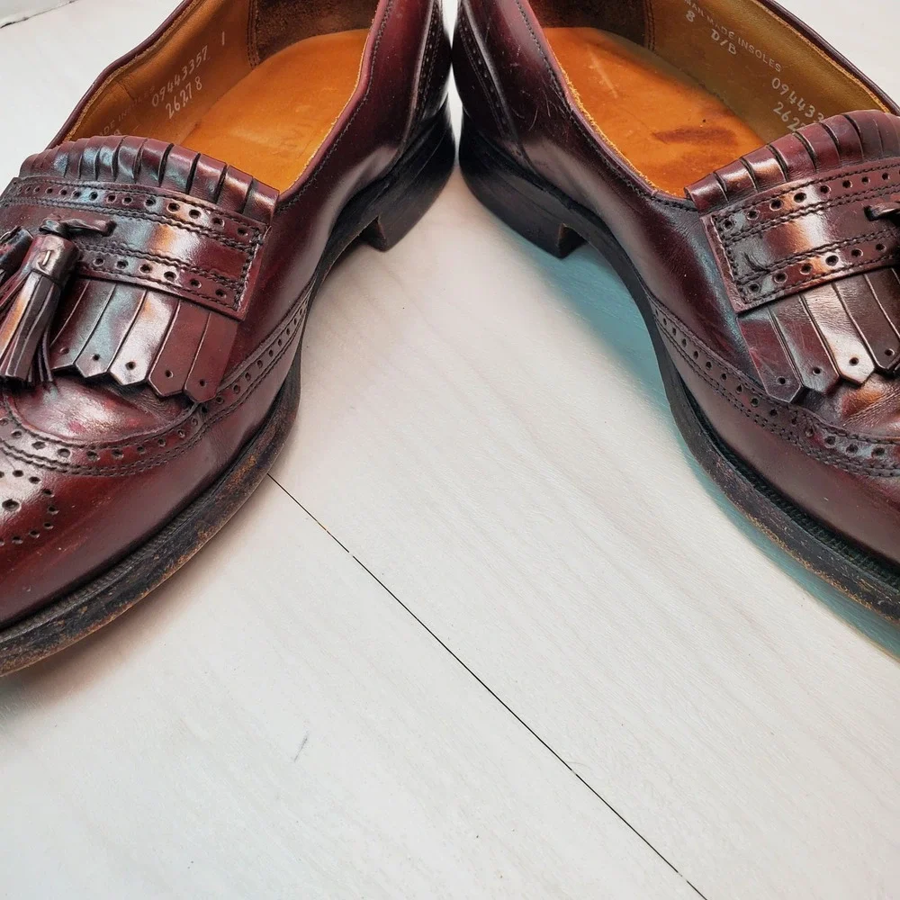 Bostonian Mens Burgundy Leather Tassel Wingtip‎ Loafer Dress Shoes Size 8 D B
